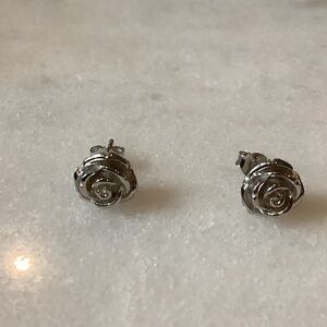 Sterling Silver Rose Stud Earrings, Brand New